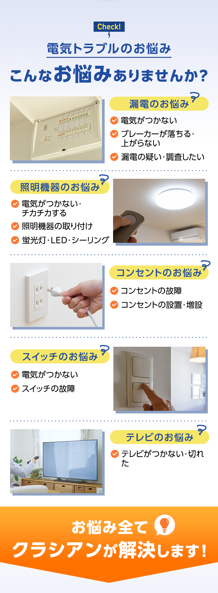 電気トラブルのお悩み